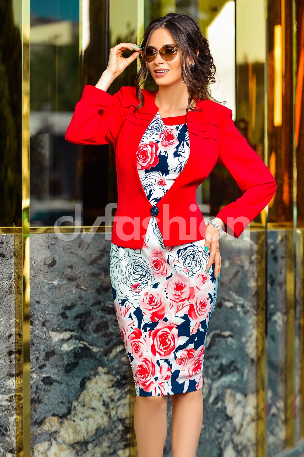 Compleu Rochie Sacou Rosu Office