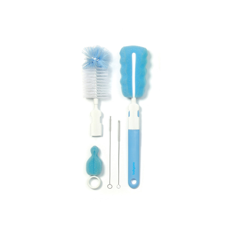 Set curatare biberoane si suzete, Baby Ono, Include perie pentru biberone si perie pentru suzete, Capete interschimbabile, Orificiu pentru agatare, Burete flexibil, Fara BPA, Blue