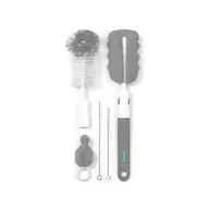 Set curatare biberoane si suzete, BabyOno, Include perie pentru biberone si perie pentru suzete, Capete interschimbabile, Orificiu pentru agatare, Burete flexibil, Fara BPA, Gri