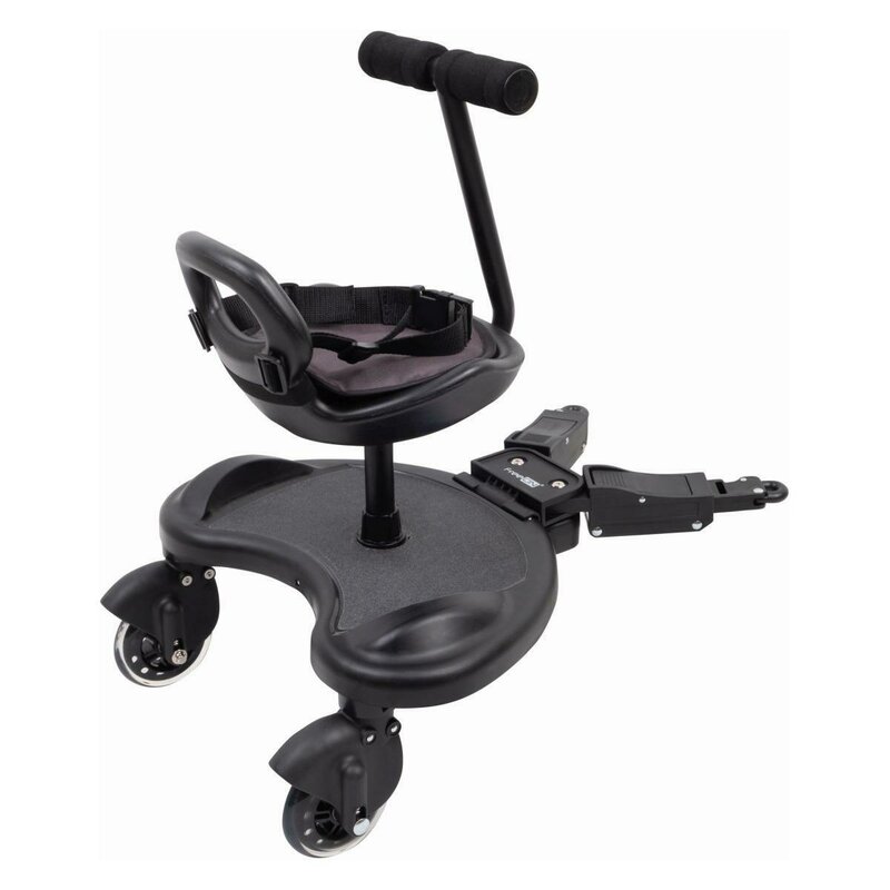 Adaptor de carucior pentru al doilea copil, FreeON, Buggy board cu scaun demontabil, 2 in 1, Cu 2 roti, Capacitate maxima 20 kg, Conform cu standardul european de securitate EN 1888-1:2018, Negru