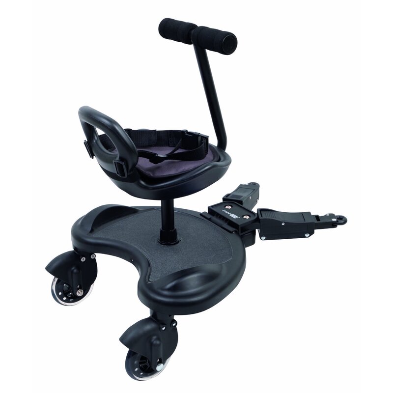 Adaptor de carucior pentru al doilea copil, FreeON, Buggy board cu scaun demontabil, 2 in 1, Cu 2 roti, Capacitate maxima 20 kg, Conform cu standardul european de securitate EN 1888-1:2018, Negru, Resigilat