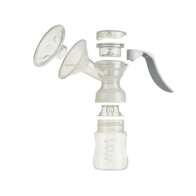 Pompa manuala de san, Akuku, Easy, Cu maner ergonomic, Din plastic, Fara BPA, Capacitate biberon 150 ml, Transparent