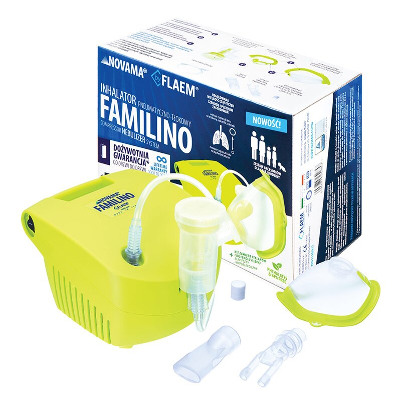 Aparat aerosoli copii, Novama, Familino by Flaem, nebulizator cu compresor, 2 moduri de nebulizare, ...
