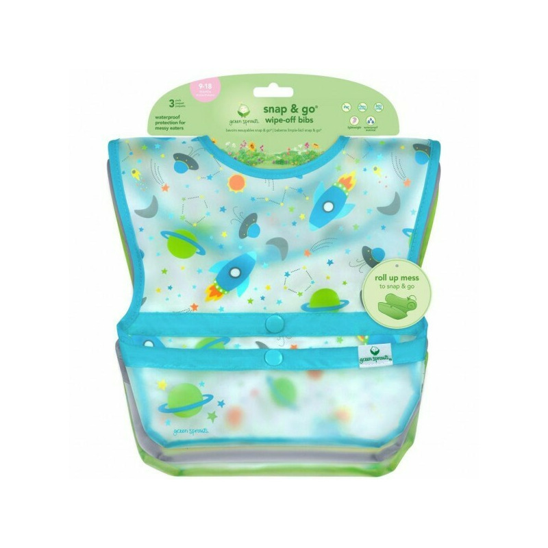 Aqua Space - Set 3 bavetele impermeabile Wipe off - Green Sprouts