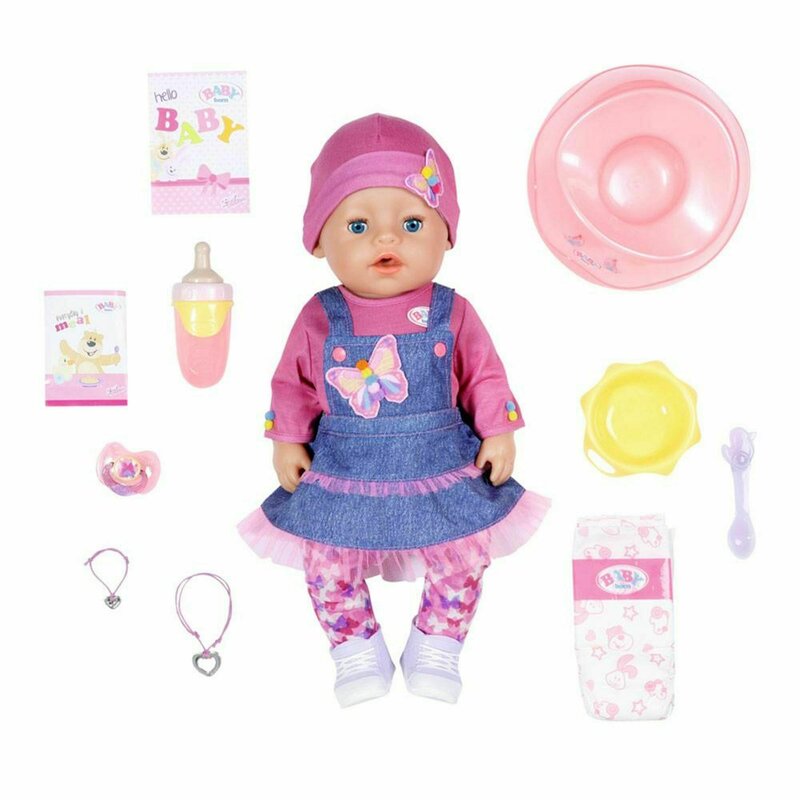 Zapf - papusa interactiva , 43 cm, cu sarafan de blugi