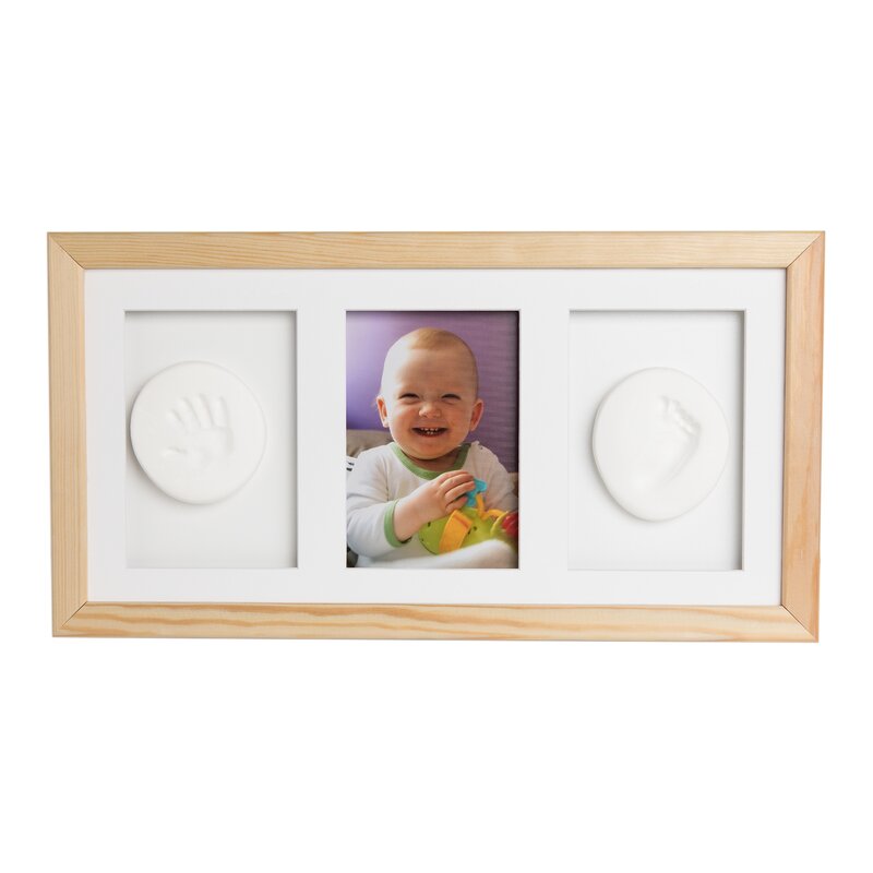 Baby HandPrint - Kit mulaj cu dubla amprenta, Double Memory Frame, Cu rama foto 10x15 cm, Non-toxic, Conform cu standardul european de siguranta EN 71-3:2019, Natur