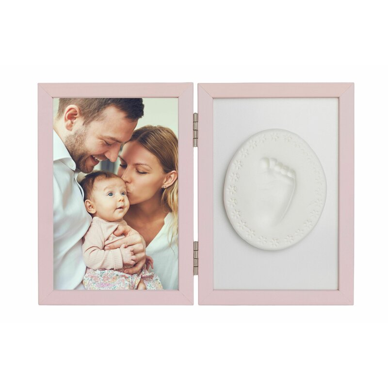 Baby HandPrint - Kit rama foto 10x15 cm, Cu amprenta, Tiny Memories, Non-toxic, Conform cu standardul european de siguranta EN 71-3:2019, Roz