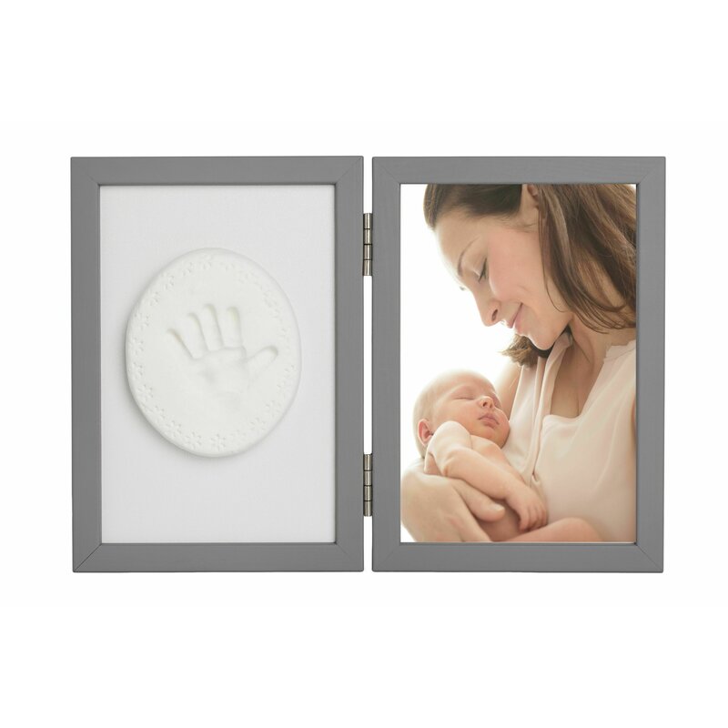 Baby HandPrint - Kit rama foto 10x15 cm, Cu amprenta, Tiny Memories, Non-toxic, Conform cu standardul european de siguranta EN 71-3:2019, Gri