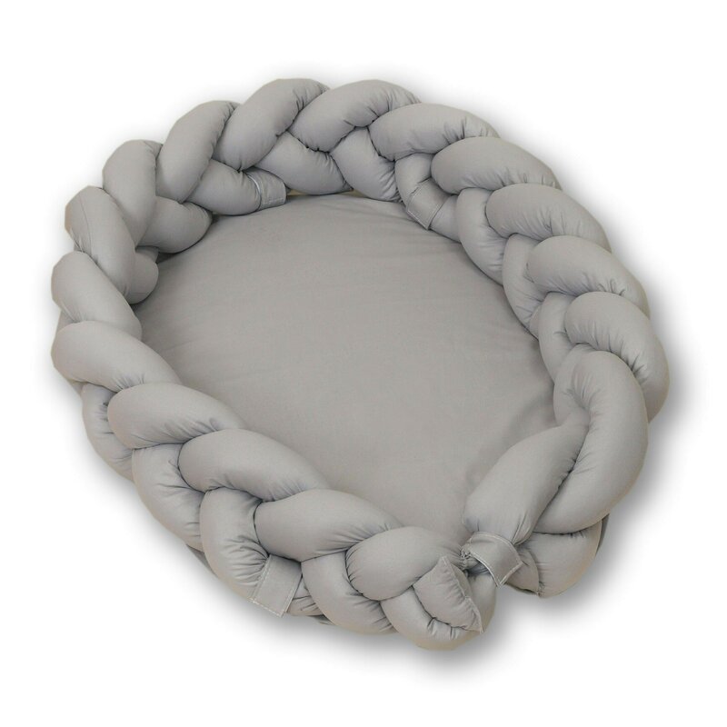 Amy - suport de dormit baby nest 2 in 1, cu protectie impletita detasabila pure, 80x50 cm, gri