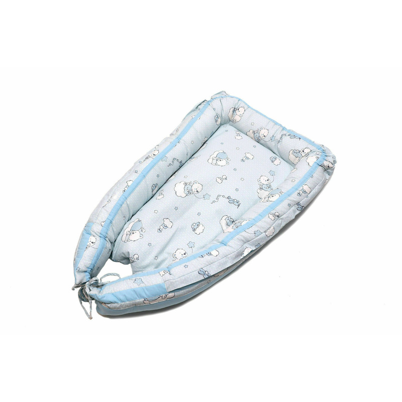 Baby Nest Ursuletul Martinica albastru - culcus bebelus pentru dormit, reversibil, multifunctional 100 x 60 cm