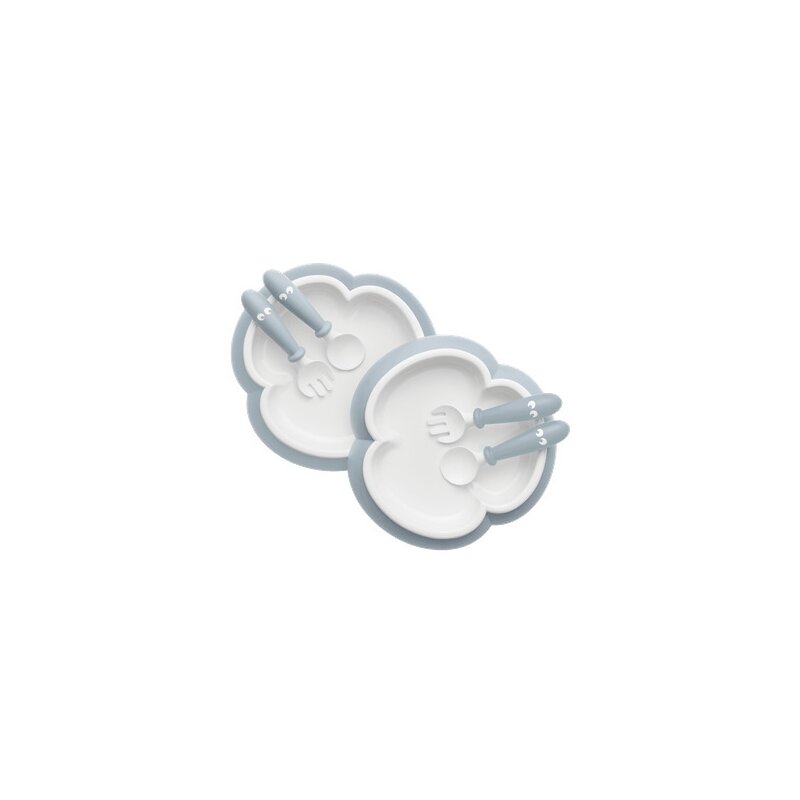 Babybjorn - set de masa powder 2 buc, farfurie, tacamuri, albastru