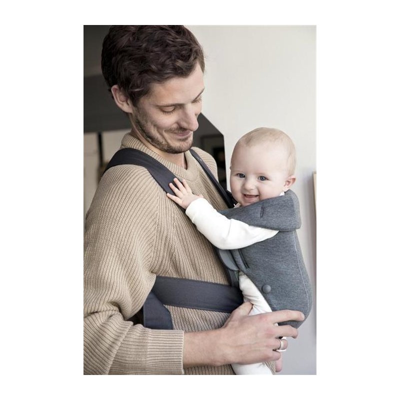 BabyBjorn - Marsupiu anatomic Mini, cu pozitii multiple de purtare – Dark Grey, 3D Jersey