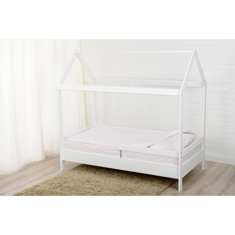 BabyNeeds - Lenjerie patut 3 piese, Cu pernuta, Plapumioara, Cearceaf, Din bumbac, Pentru patut 160x80 cm, Alb cu stelute roz