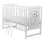 Babyneeds - Patut din lemn de pin Timmi 120x60 cm Cu laterala culisanta, EN716-1, EN716-2, Inaltime saltea reglabila pe 3 nivele, Laterala cu 3 bete detasabile, Alb + Saltea 10 cm + Qmini - Masuta de schimbat, 70x50 cm, Alb - 12