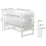 Babyneeds - Patut din lemn de pin Timmi 120x60 cm, EN716-1, EN716-2, Inaltime saltea reglabila pe 3 nivele, Laterala cu 3 bete detasabile, Alb + Saltea 8 cm + Qmini - Masuta de schimbat, 70x50 cm, Alb - 9