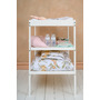 Babyneeds - Patut din lemn de pin Timmi 120x60 cm, EN716-1, EN716-2, Inaltime saltea reglabila pe 3 nivele, Laterala cu 3 bete detasabile, Alb + Saltea 8 cm + Qmini - Masuta de schimbat, 70x50 cm, Alb - 16