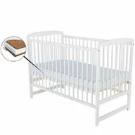 Black Friday - Reduceri Patut din lemn bebe, 120X60 cm, Din lemn de pin, Stabil si rezistent, Inaltime saltea reglabila pe 3 nivele, Laterala cu 3 bete detasabile, EN716-1, EN716-2, Alb, Babyneeds, Ola + Saltea 8 cm Promotie