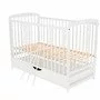 Patut din lemn bebe, 120x60 cm, Cu sertar cu capac, Din lemn de pin si mdf, Stabil si rezistent, Inaltime saltea reglabila pe 3 nivele, Laterala cu 3 bete detasabile, EN716-1, EN716-2, Alb, Babyneeds, Ola - 8
