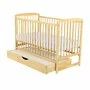 Patut din lemn bebe, 120x60 cm, Cu sertar cu capac, Din lemn de pin si mdf, Stabil si rezistent, Inaltime saltea reglabila pe 3 nivele, Laterala cu 3 bete detasabile, EN716-1, EN716-2, Natur, Babyneeds, Ola - 2
