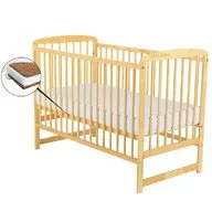 Black Friday - Reduceri Patut din lemn bebe, 120x60 cm, Din lemn de pin, Stabil si rezistent, Inaltime saltea reglabila pe 3 nivele, Laterala cu 3 bete detasabil, EN716-1, EN716-2, Natur, Babyneeds, Ola + Saltea 8 cm Promotie