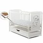 Patut din lemn bebe, 120x60 cm, Cu sertar cu capac, Din lemn de pin si mdf, Stabil si rezistent, Inaltime saltea reglabila pe 3 nivele, Laterala cu 3 bete detasabile, EN716-1, EN716-2, Alb, Babyneeds, Timmi + Saltea 12 cm - 1