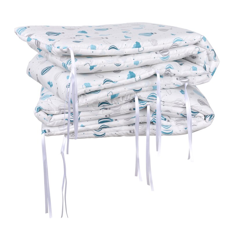 Babyneeds - Set 2 bucati aparatori pat, 2 x 180x35 cm, Bumbac, pentru patut 120x60 cm, Baloane, Albastru
