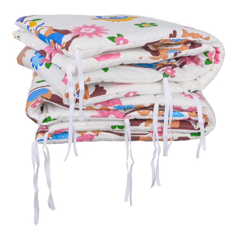 Babyneeds - set 2 bucati aparatori pat, 2 x 180x35 cm, bumbac, pentru patut 120x60 cm, bufnitele vesele, alb