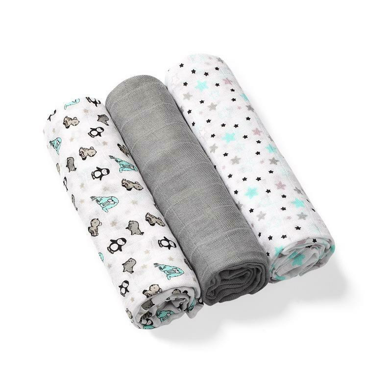 Set 3 museline, BabyOno, Din fibre de bambus, Rezistente la miros, Antibacteriene, 70x70 cm, 0 luni+, Multicolor
