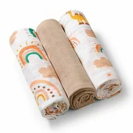 Set 3 scutece, BabyOno, Din muselina, Multifunctionale, Din bumbac, Dimensiune 70 x 70 cm, 0 luni+, Multicolor