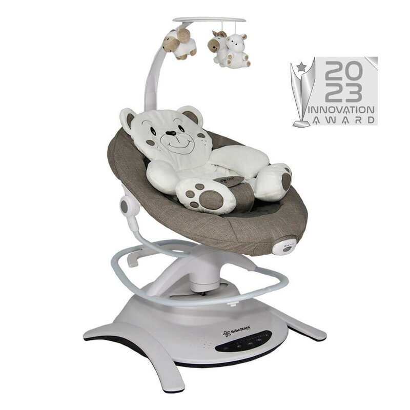 Balansoar, Bebe Stars, Swing, 2 in 1, Rotire 360 grade, Electric, Cu 6 moduri de leganare, Cu 5 trepte de viteza, Cu 3 pozitii de inclinare, Cu jucarii, Cu melodii, Pana la 18 kg, Confom cu EN62115, EN12790, Brown