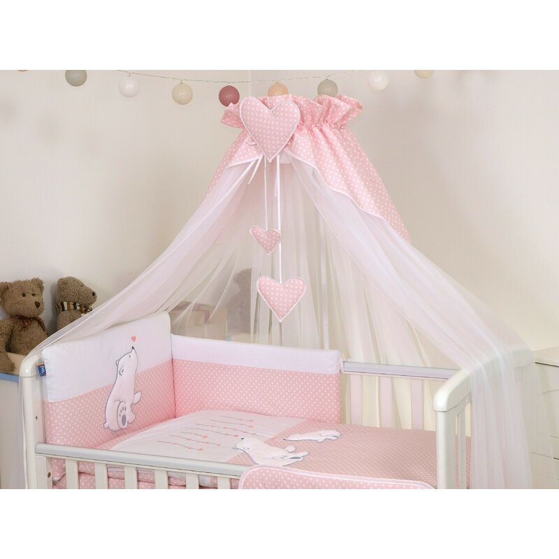 Amy - baldachin bear heart , din tul, cu suport de prindere inclus, 600x160 cm, roz