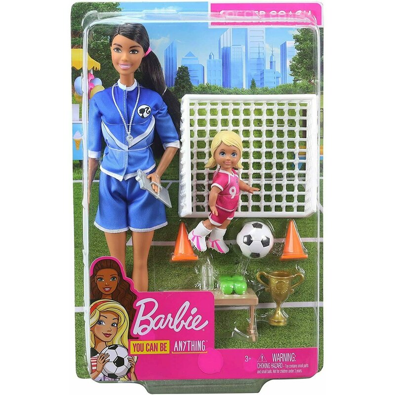 Mattel - papusa barbie antrenor de fotbal , bruneta