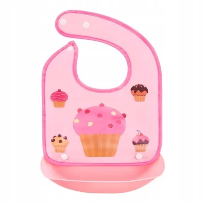 Baveta impermeabila, Bocioland, Muffin, Cu buzunar detasabil, Dimensiune 21x21 cm, Roz