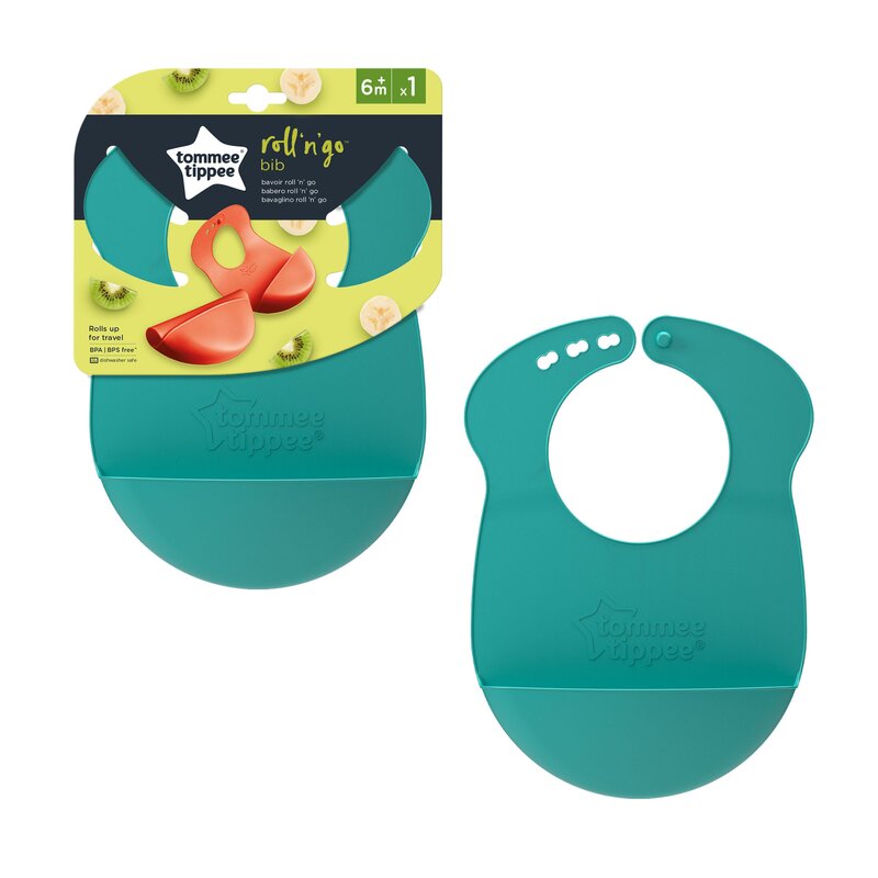 Tommee tippee - baveta cu buzunar roll & go, verde