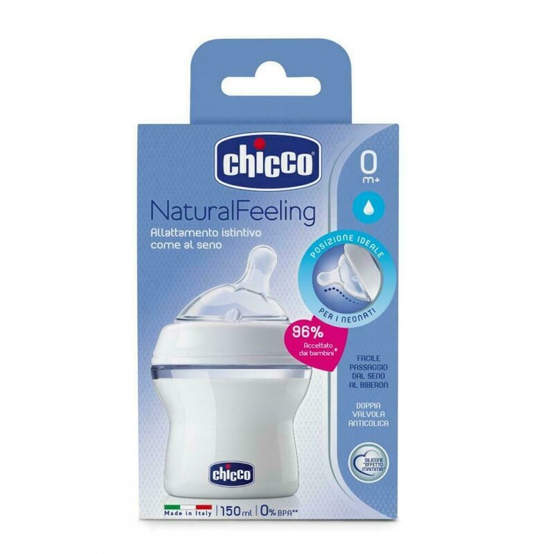 Chicco - Biberon Natural Feeling, 150ml, t.s., flux normal, 0luni+, 0%BPA