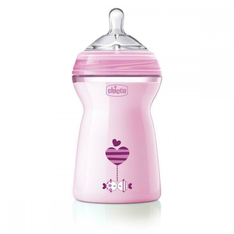 Chicco - biberon natural feeling, roz, 330ml, t.s., 6luni+, 0%bpa