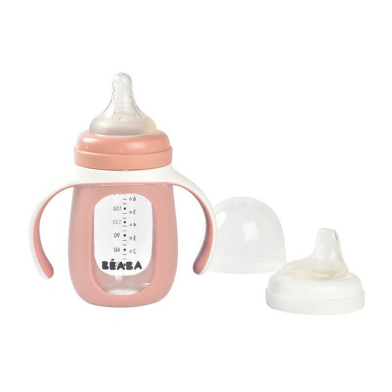 Biberon de invatare 2 in 1 din Sticla Beaba 210 ml Old Pink