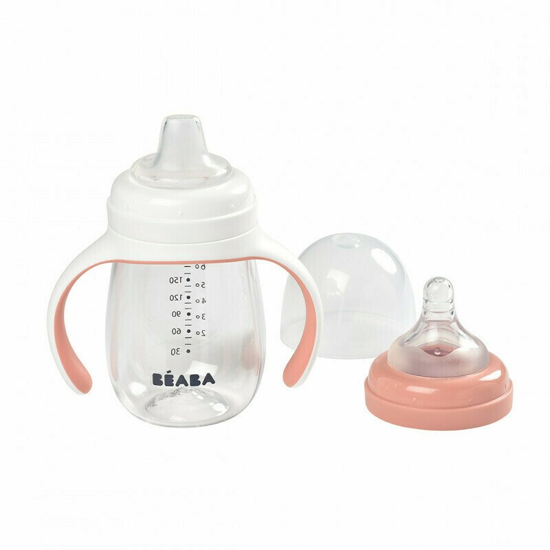 Biberon de invatare 2 in 1 din Tritan Beaba 210 ml Old Pink