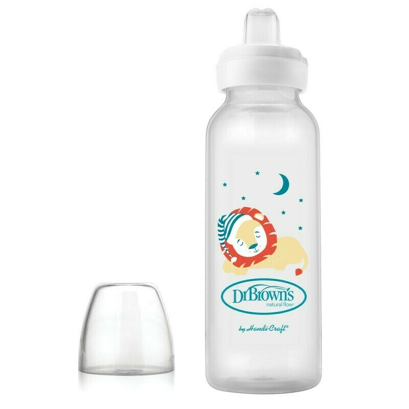 Dr. brown's - biberon gat ingust, pp, 250 ml., cu cioc ptr. inghitituri mici, design leu (bpa free)