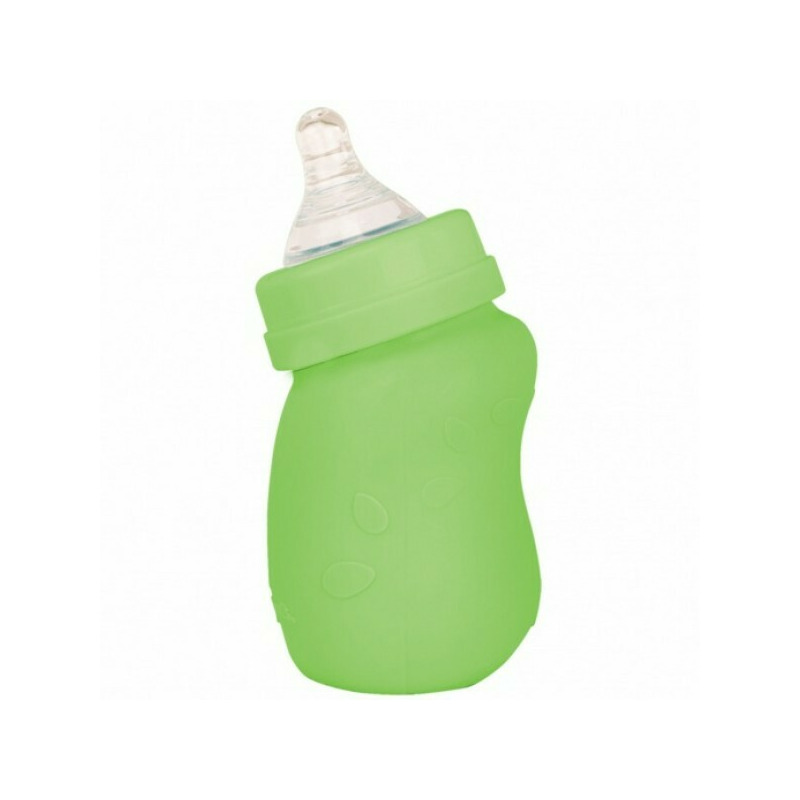 Biberon inclinat din sticla cu protectie de silicon 147ml - Green Sprouts iPlay - Green