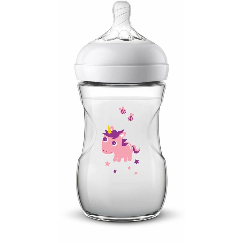 Philips avent - biberon unicorn , natural din polypropilena (pp) 260 ml, roz