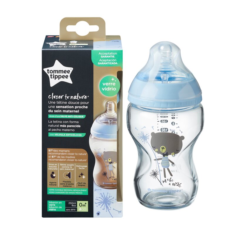 Tommee Tippee - Biberon , Closer to Nature din Sticla 250 ml, Albastru