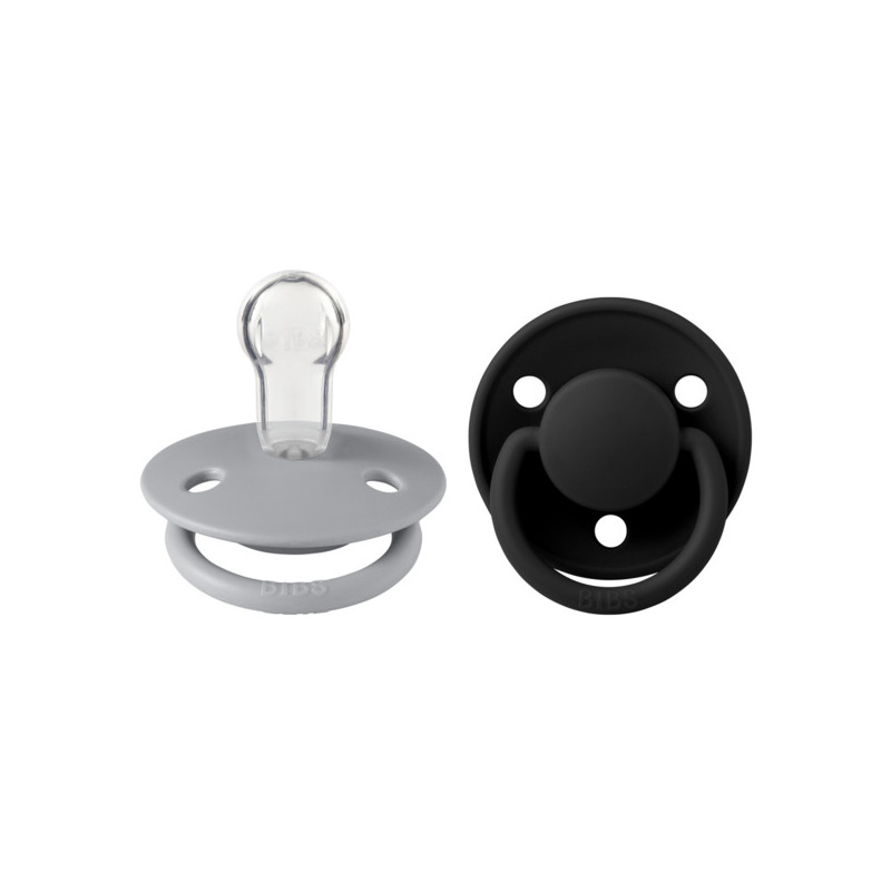 BIBS - Set 2 suzete De Lux Silicon, tetina rotunda, marime universala-Cloud/Black