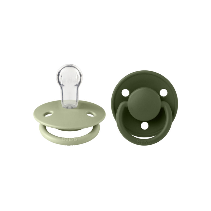 BIBS - Set 2 suzete De Lux Silicon, tetina rotunda, marime universala-Sage/Hunter Green