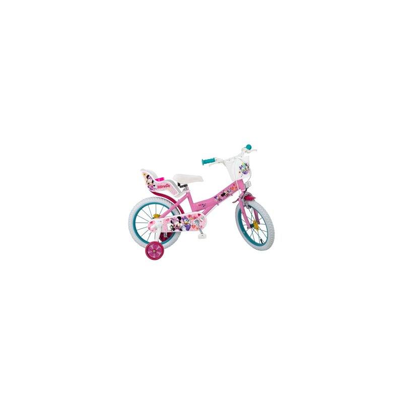 Toimsa - bicicleta cu pedale , minnie mouse, 16 , cu roti ajutatoare, multicolor