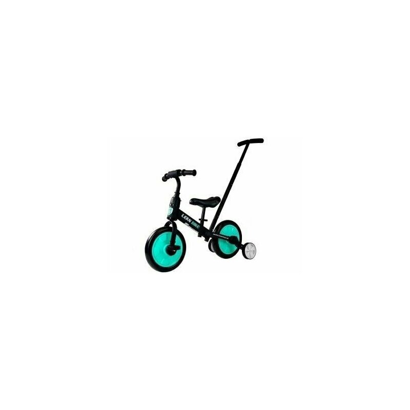 Bicicleta 3 in 1, cu pedale si roti ajutatoare pentru copii, negru-turcoaz, LeanToys, 7679