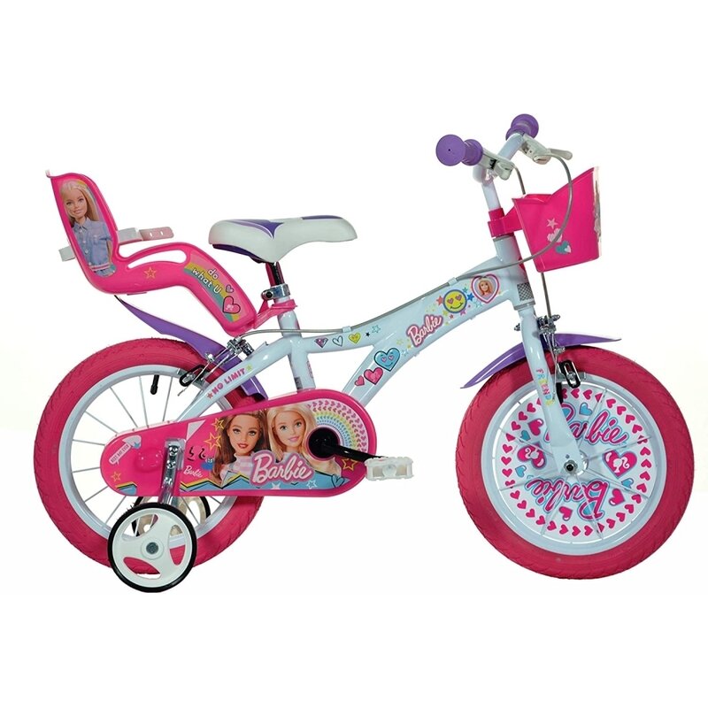 Dino bikes - bicicleta cu pedale , barbie, 16 , cu roti ajutatoare, multicolor