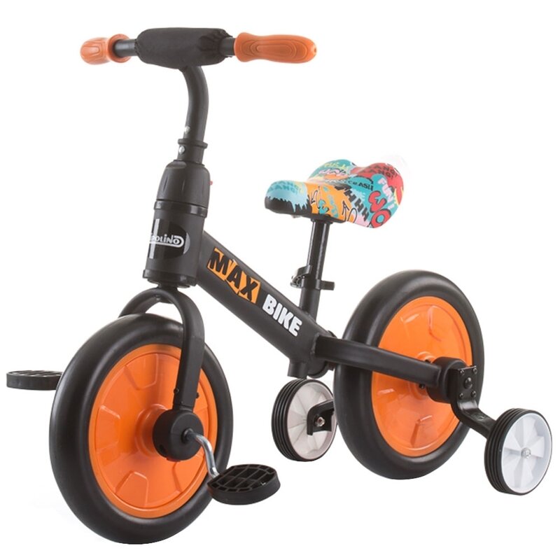 Chipolino - bicicleta cu pedale,bicicleta fara pedale max bike, 10 , cu roti ajutatoare, portocaliu