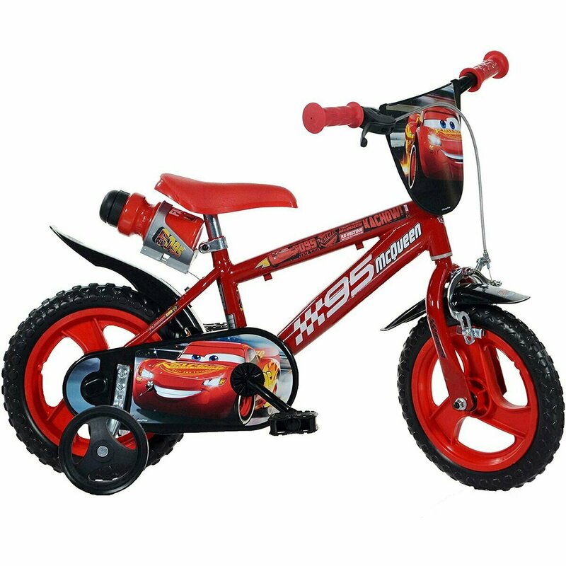 Dino Bikes - Bicicleta cu pedale , Disney Cars, 12 , Cu roti ajutatoare, Multicolor