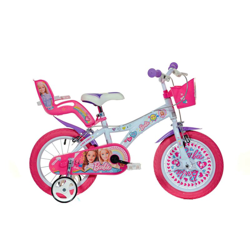 Dino bikes - bicicleta cu pedale barbie la plimbare, 14 , cu roti ajutatoare